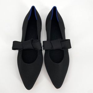 Rothy’s Mary Jane Point Bow Flats Solid Black Knit Shoes